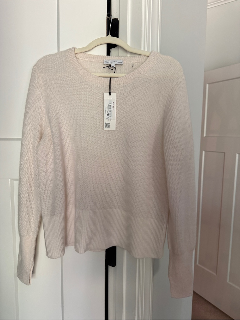 White + Warren Ribbed Shrunken Cashmere Soft White NWT New Crewneck